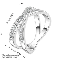 Sterling Silver Plated Zirconia Double Cross Band Ring Stone B45