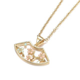 Stainless Steel Set Enamel Fan Pendant Necklace Earrings Lobster Gold 18" Z773