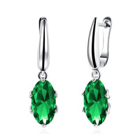 Platinum Plated Earrings Drop Dangle AAA Zirconia Green Latch Back Clasp L580