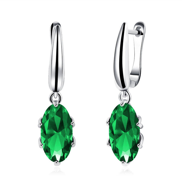 Platinum Plated Earrings Drop Dangle AAA Zirconia Green Latch Back Clasp L580
