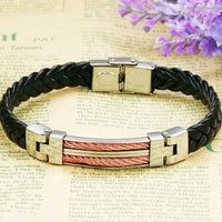 Mens Unisex Stainless Steel Black PU Leather Bracelet 8" G13