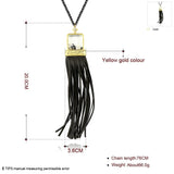 Black Chain Yellow Beads Leather Starps Long Necklace L73