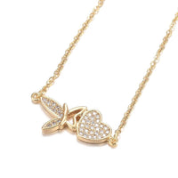 Stainless Steel Set Butterfly Heart Pendant Necklace Earrings Lobster 18" Z758