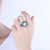 Platinum Plated Black Gunmetal Halo Fashion Ring Women's Kallaite Blue B495