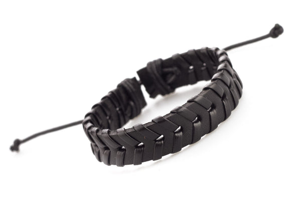 Genuine & PU Leather Handmade Bracelet Men's Unisex Wrap Tribal Black H252