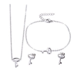 Stainless Steel Set Pendant Necklace Earrings Bracelet Key 16.54" P744