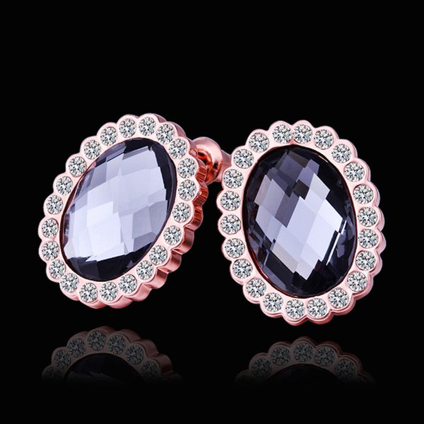 Rose Gold Zirconia Drop Stud Earrings L95