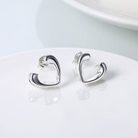 Sterling Silver Plated Earrings Stud Push Back Heart .6" L334