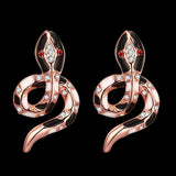 Rose Gold Plated Black Earrings Stud AAA Zirconia Push Back Snake L170