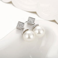 Platinum Plated  Earrings Drop Dangle AAA Zirconia Push Back .48" L197