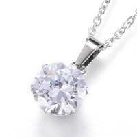 Stainless Steel Set Pendant Necklace Earrings Zirconia Flat Round 17.7"  P867