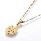 Stainless Steel Set Stud Earring Pendant Necklace Leaf Gold 17.3" P496