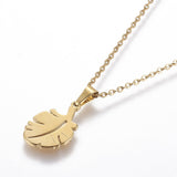 Stainless Steel Set Stud Earring Pendant Necklace Leaf Gold 17.3" P496