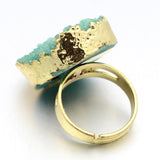 Natural Agate Crystal Electroplate Ring Gold Aquamarine Adjustable 18mm P390