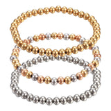 304 Stainless Steel Stretch Bracelet Beads Round Gold Silver Adjustable Z229