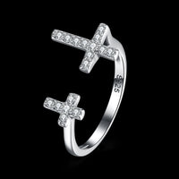 Sterling Silver Plated Fashion Resizable Ring AAA Zirconia Women Cross B418