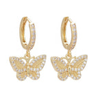 Cubic Zirconia Huggie Hoop Earrings Long-Lasting Butterfly Gold 25mm Z311