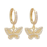 Cubic Zirconia Huggie Hoop Earrings Long-Lasting Butterfly Gold 25mm Z311