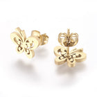 Stainless Steel Set Earrings Pendant Necklace Butterfly Gold 18" P864