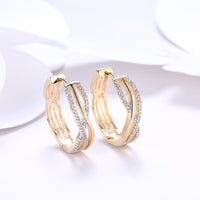 Brass Cubic Zirconia Hoop Earrings Clear Champagne Gold 6x23mm  P552