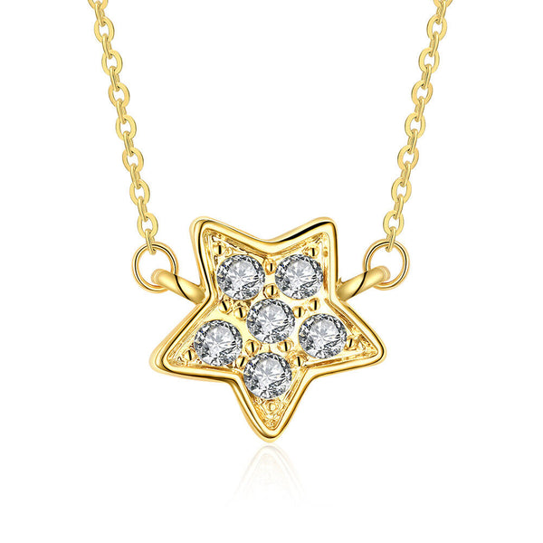 Yellow Gold Plated Necklace Pendant Star Zirconia 20 Inches 1MM Lobster B175