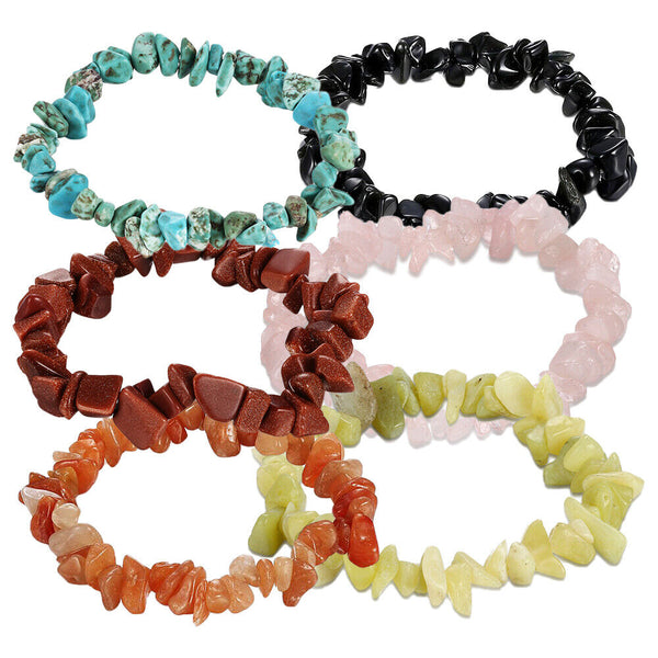 ful Gemstone Chips Stretch Turquose Jade Quartz Aventurine Bracelet P280