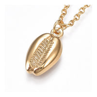 304 Stainless Steel Pendant Necklace Cowrie Shell Gold 17" A273