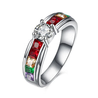 Stainless Steel Bridal Engagement Wedding Ring AAA Zirconia Gay Pride B464