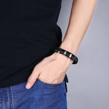 Stainless Steel Leather Bracelet 8 Inches 13MM Slide L380