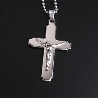 Stainless Steel Pendant1.31X2.32 Inch Jesus Cross  Black Silver Necklace 22" B9