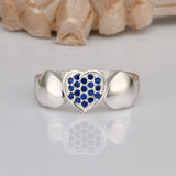 Sterling Silver Plated Blue Zirconia Heart Band Ring Size 8 B76