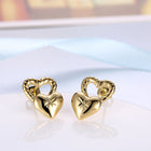 Yellow Gold Plated Earrings Heart Stud Push Back Clasp L495