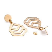 Stainless Steel Dangle Stud Earrings Laser Cut Teardrop Gold 57mm 0.8mm Z340