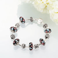 Sterling Silver European Beads Flowers Magnetic Bracelet 8 Inches 2.7MM L102