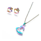 Stainless Steel Set Stud Earring Pendant Necklace Heart 17.7" Pin 0.8mm P491