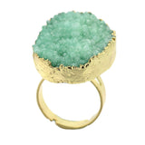 Natural Agate Crystal Electroplate Ring Gold Aquamarine Adjustable 18mm P390