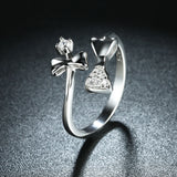 Sterling Silver Plated Fashion Resizable Ring AAA Zirconia Women Heart B419