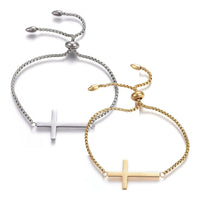 Adjustable Stainless Steel Slider Bracelet Box Chain Cross Gold Adjustable A113