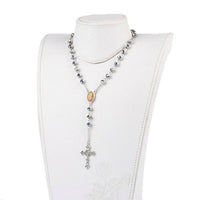 Pendant Necklace Stainless Steel Rosary Beaded Crucifix Cross Silver 27.5" P114