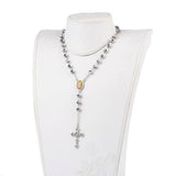 Pendant Necklace Stainless Steel Rosary Beaded Crucifix Cross Silver 27.5" P114