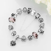 Sterling Silver Pink Beads Heart Lucky  Bracelet 8 Inches 2.7MM Magnetic L106