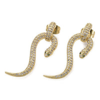 Cubic Zirconia Stud Earrings  Backs Snake Real Gold 30x11mm 0.7mm Z363