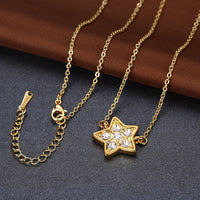 Yellow Gold Plated Necklace Pendant Star Zirconia 20 Inches 1MM Lobster B175