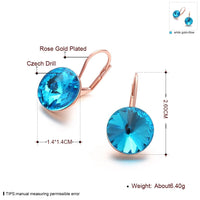 Rose Gold  Blue Earrings Dangle Drop Lever Back AAA Zirconia .56" L175