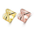 Rose Gold Plated Cocktail Ring Black AAA Zirconia Women B294