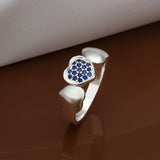 Sterling Silver Plated Blue Zirconia Heart Band Ring Size 8 B76