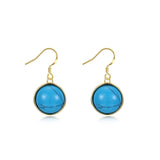 Yellow Gold Plated Earrings  Drop Dangle Kallaite Blue Fish Hook Clasp L533