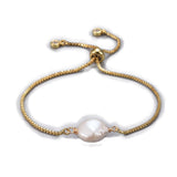 Brass Slider Bracelet Bolo Bracelet Natural Keshi Pearl Bead White 9" 1.3mm P307