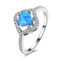 Platinum Plated Ring Womens Halo AAA Zirconia Opal Stone Blue B515