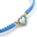 Adjustable Nylon Cord Braided Bead Bracelet Resin Round Heart Light Blue Z147